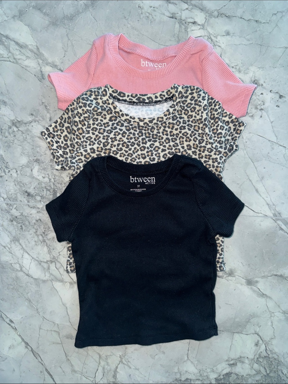 btween Short Sleeve Tee Trio - Pink, Black, Leopard